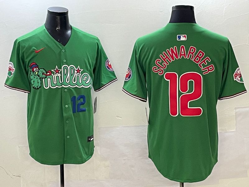 Men Philadelphia Phillies #12 Schwarber Green Three generations Joint Name Game 2025 Nike MLB Jersey style 4->philadelphia phillies->MLB Jersey